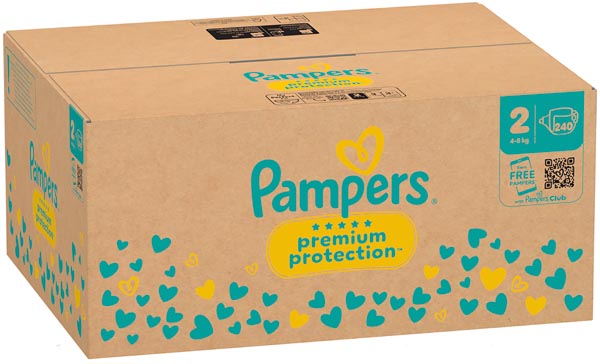 Pampers Protection Premium Taille 2, 240 pièces, 4-8 kg
