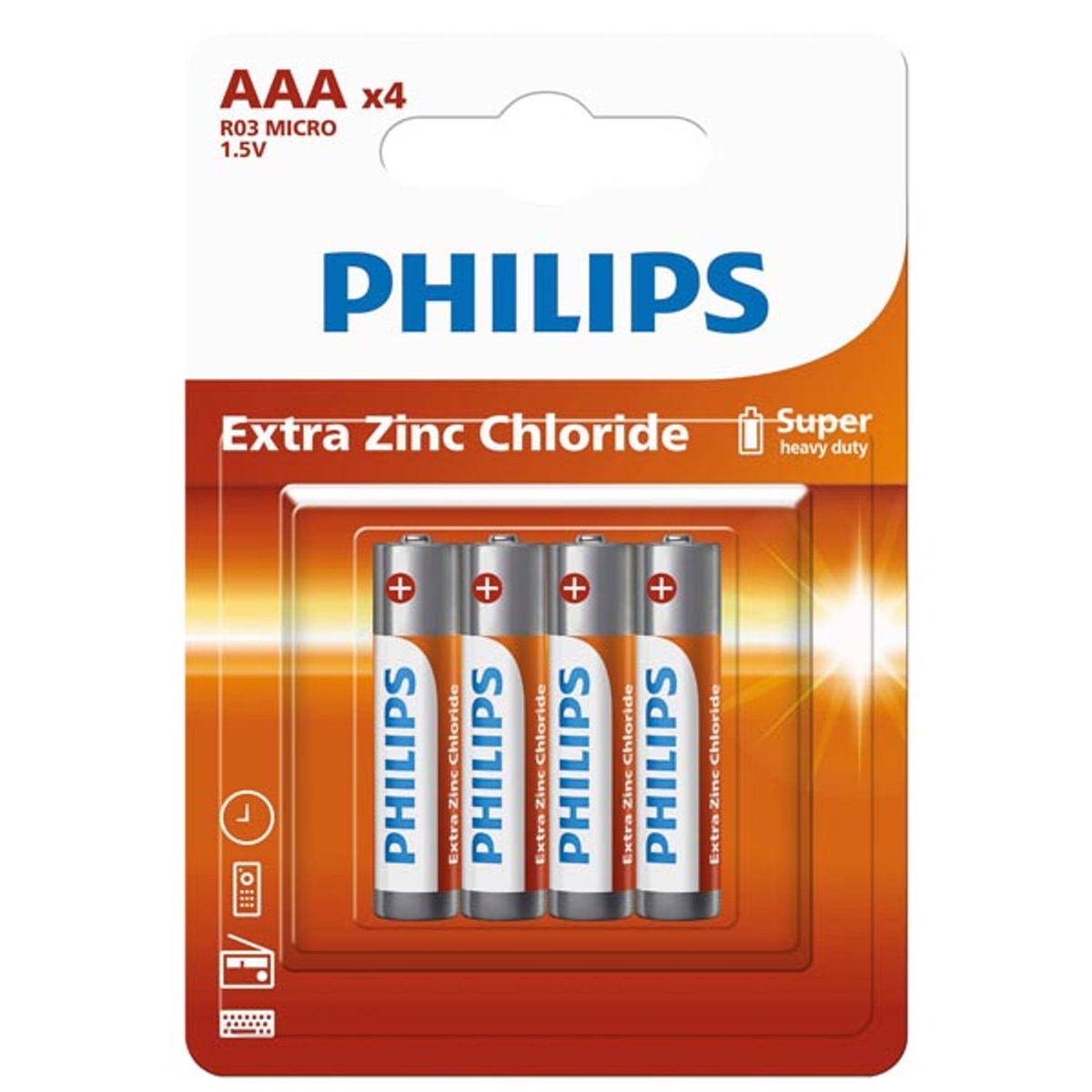 Piles PHILIPS R3 Micro AAA, paquet de 4 sur carte