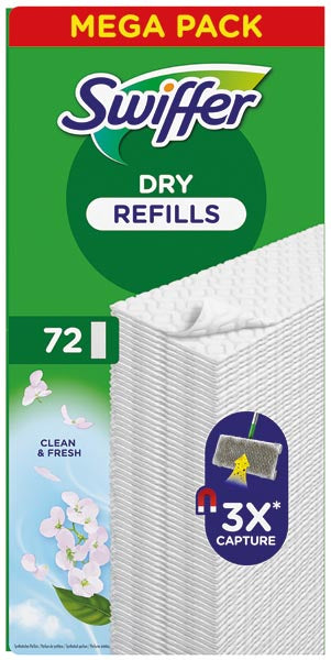 Recharges de lingettes Swiffer pour lingettes sèches, paquet de 72 unités