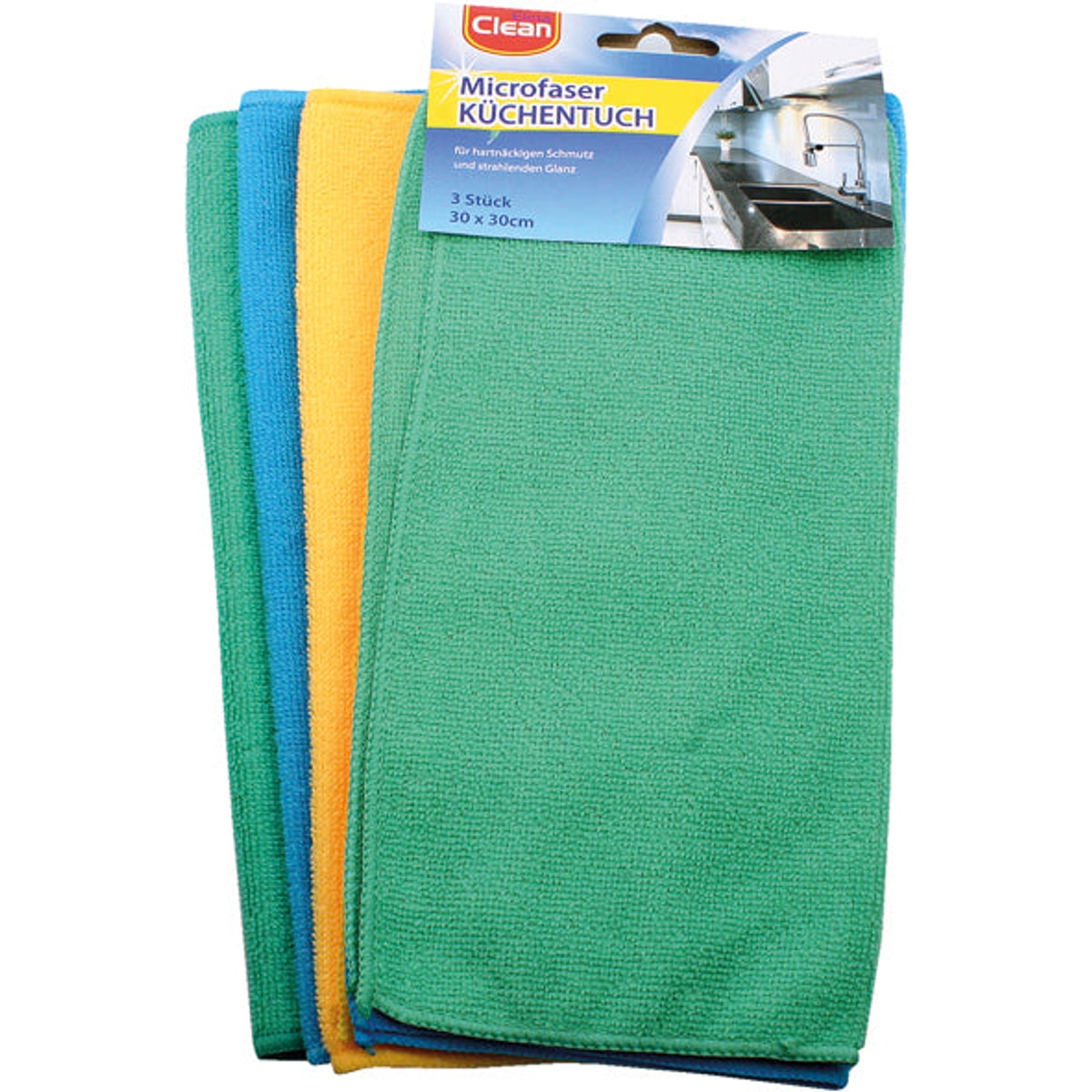 Chiffons en microfibre CLEAN, lot de 3, 30 x 30 cm, couleurs assorties