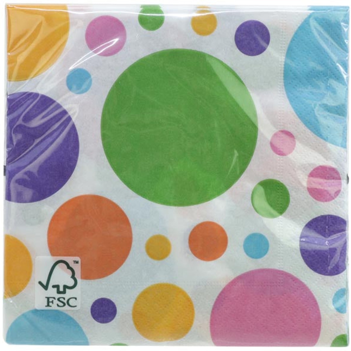 Serviettes Amscan, paquet de 20, 33x33cm, à pois colorés