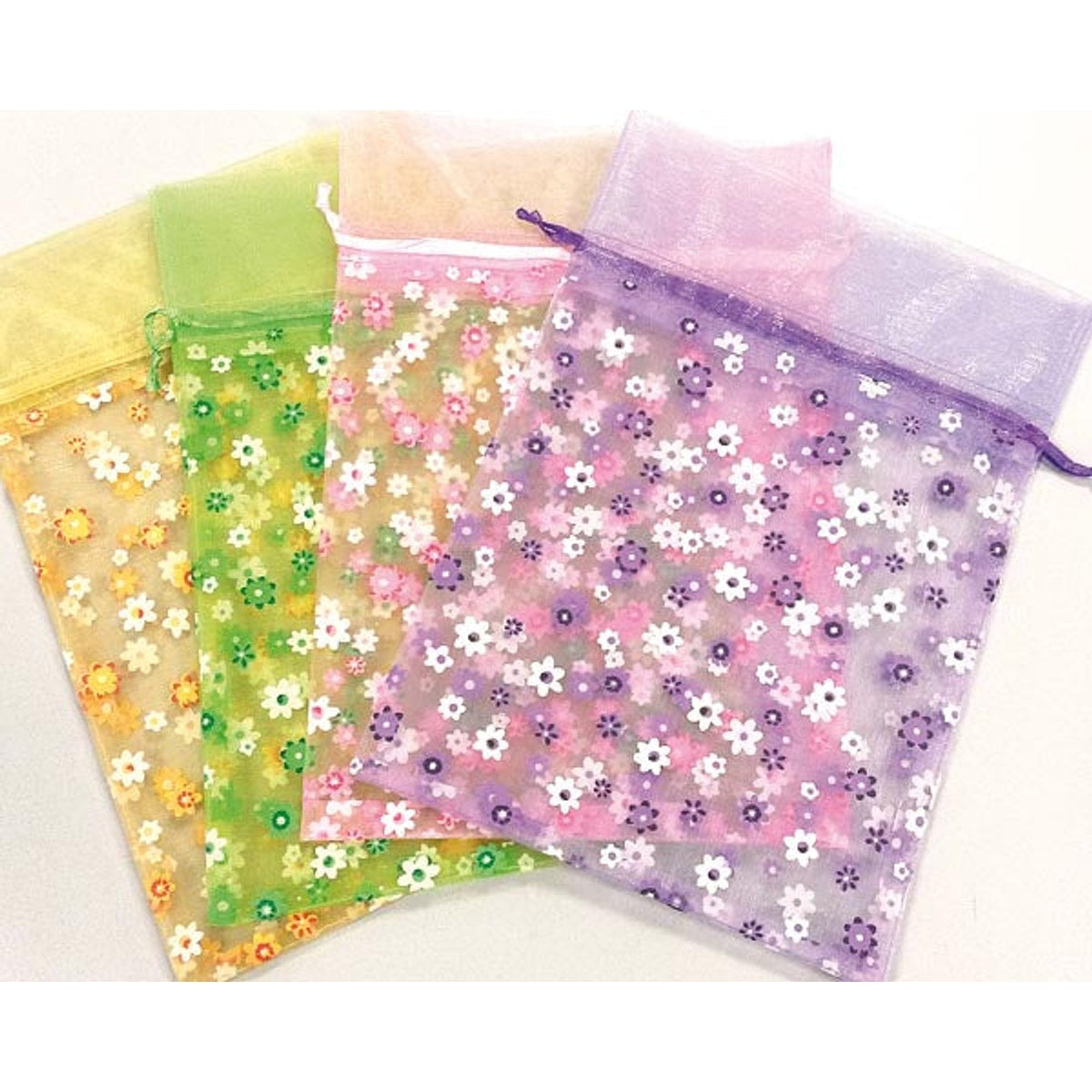 Sachet en organza 23x16cm floqué de fleurs