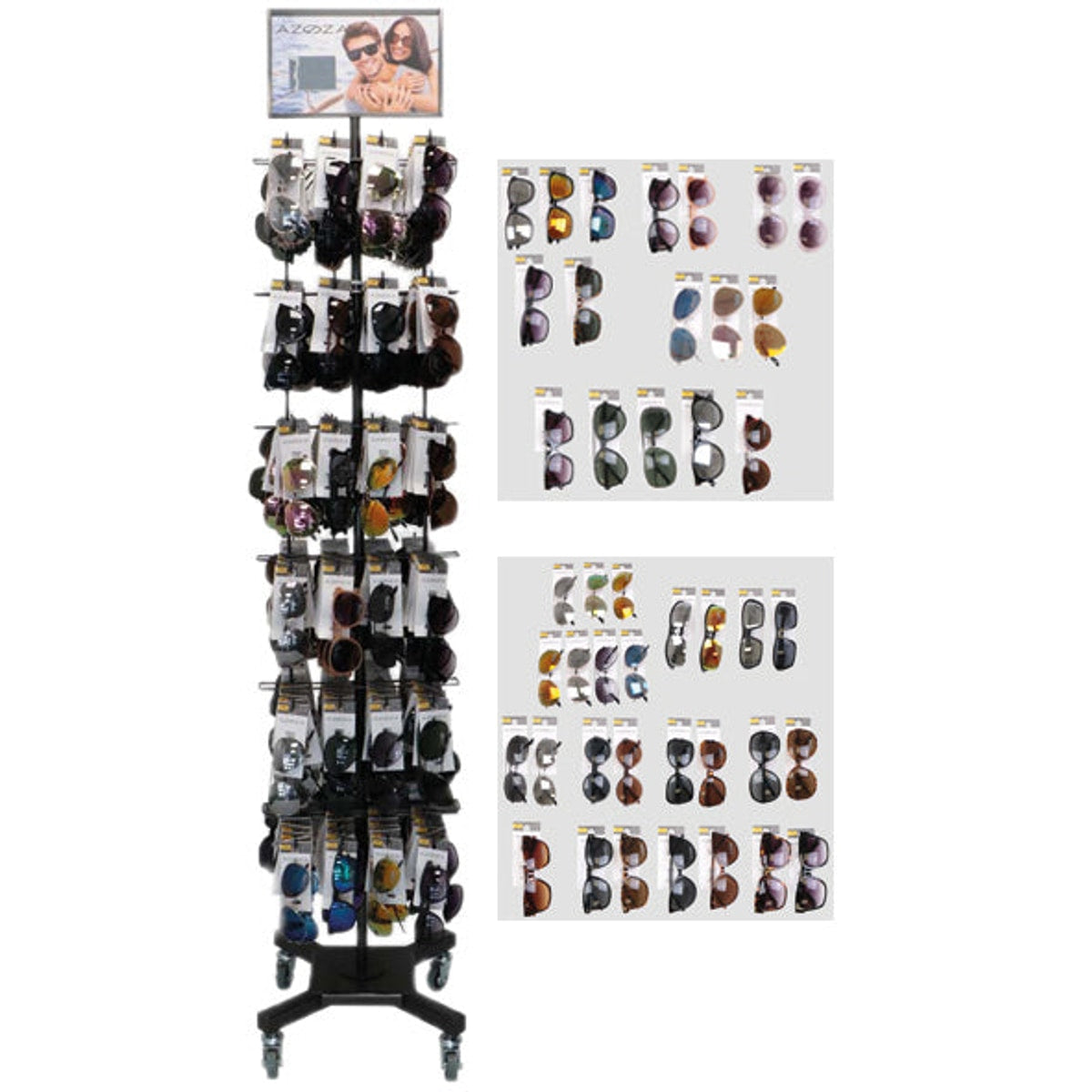 Assortiment de lunettes de soleil, présentoir de 288 pièces, tri en 21 compartiments