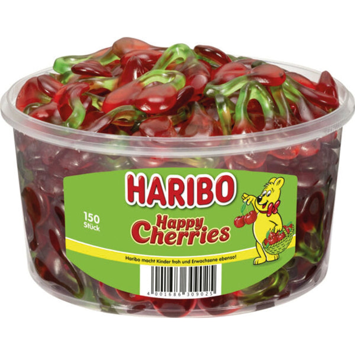 Boîte ronde Haribo Happy Cherries 150 pièces.