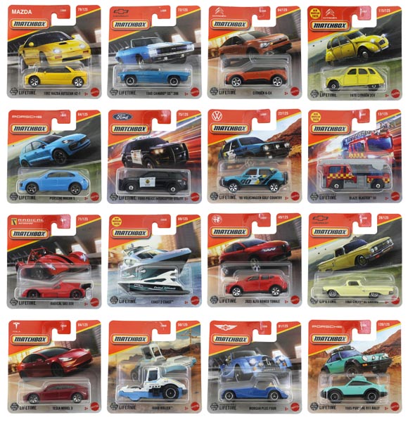 Voitures Matchbox, au moins 16 modèles assortis, en métal.