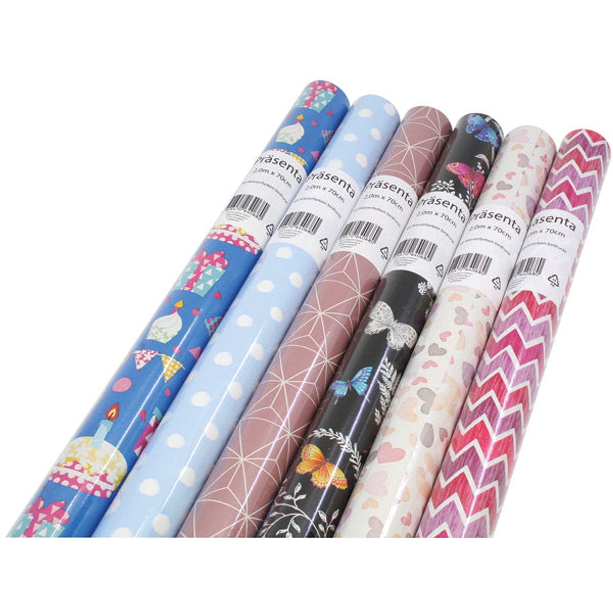 Rouleau de papier cadeau 2 m x 70 cm, motifs variés