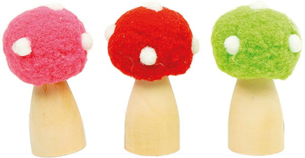 Champignon aux couleurs magnifiques, fabriqué en bois et recouvert de tissu doux