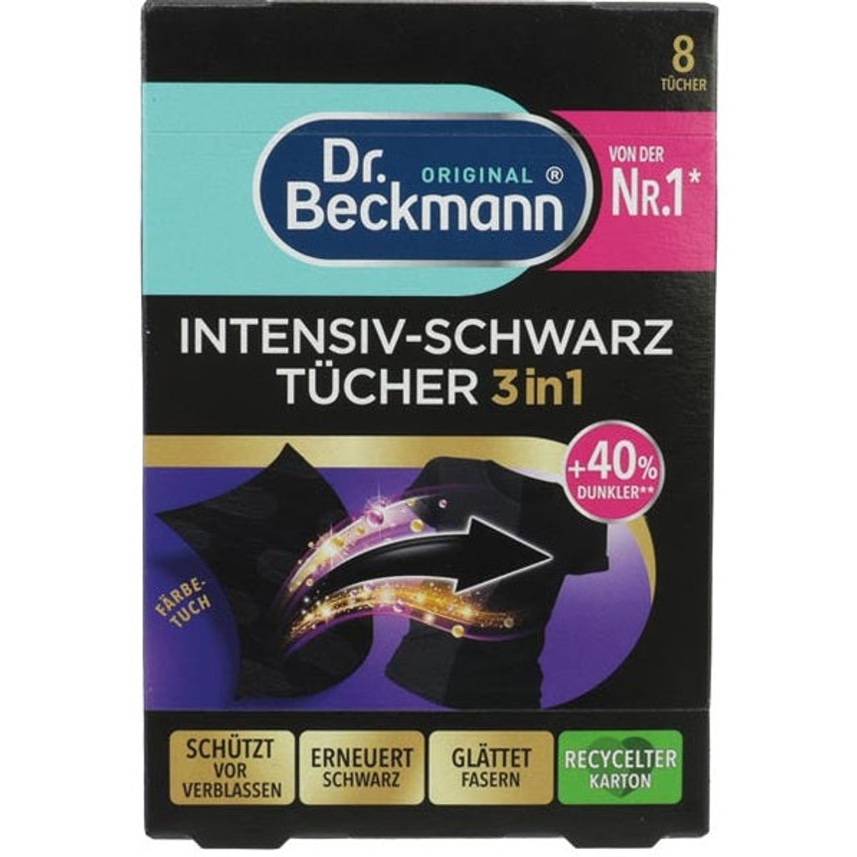 Lingettes noires intensives Dr. Beckmann 3 en 1, paquet de 8