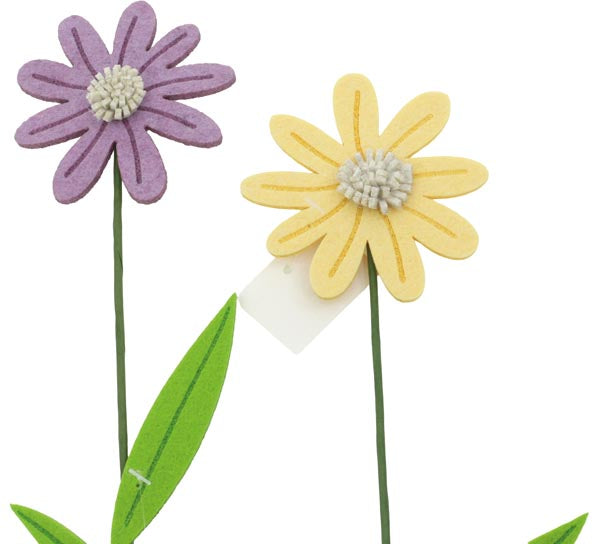 Fleur en feutrine 34 x 8 cm, avec bâtonnet en bois – décorée