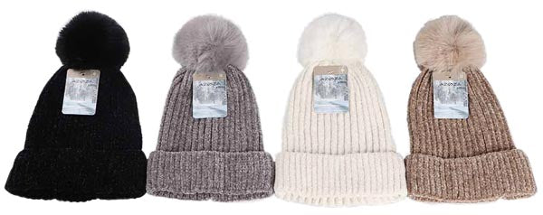 Bonnet d'hiver en maille chenille pour femme, 4 couleurs assorties