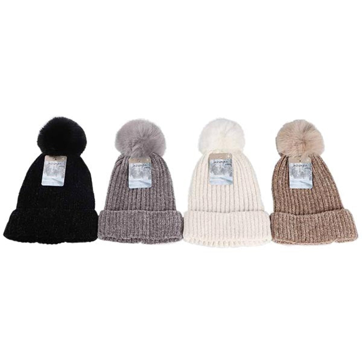 Bonnet d'hiver en maille chenille pour femme, 4 couleurs assorties