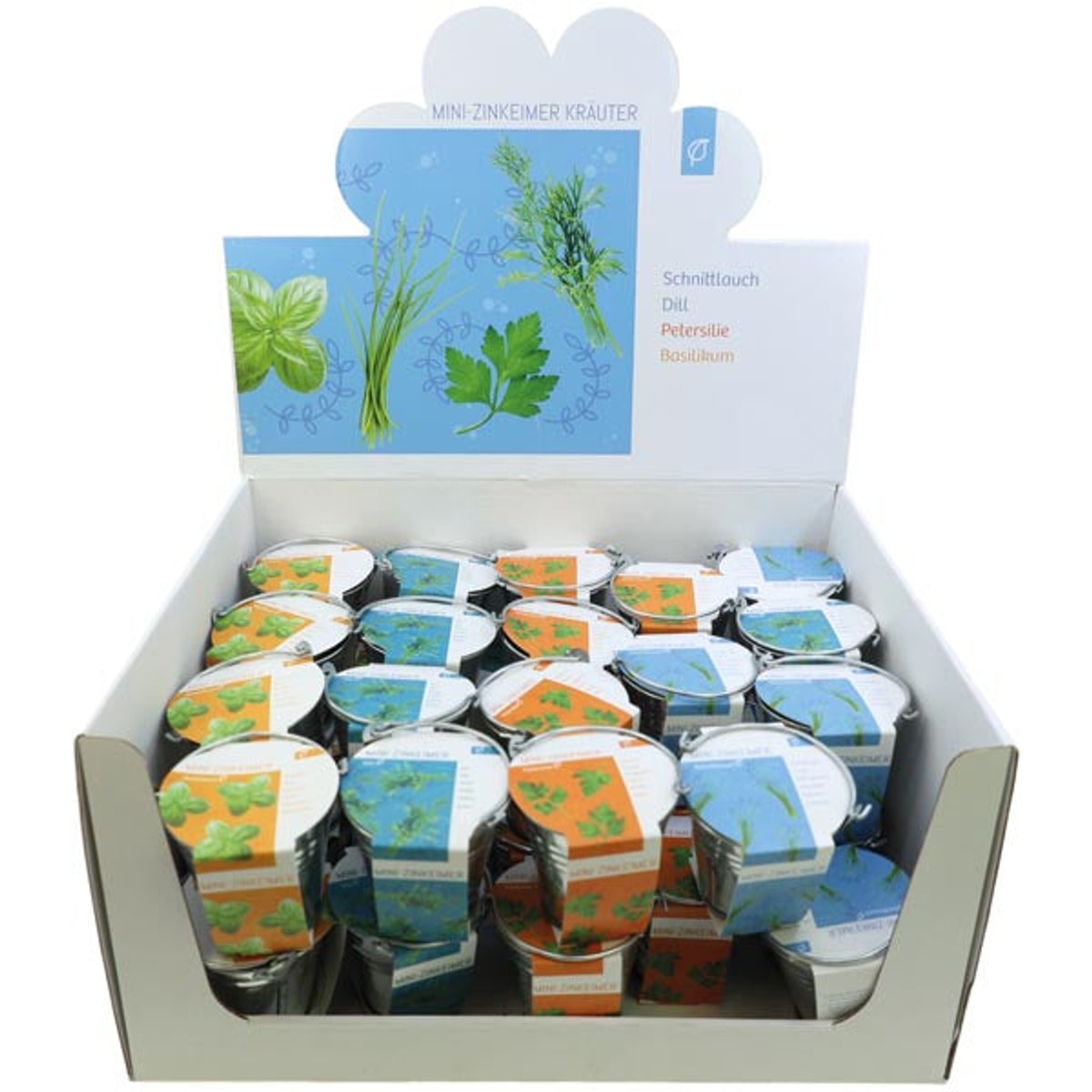Mini seau en zinc avec tapis en fibre de coco et graines, herbes, 4/s