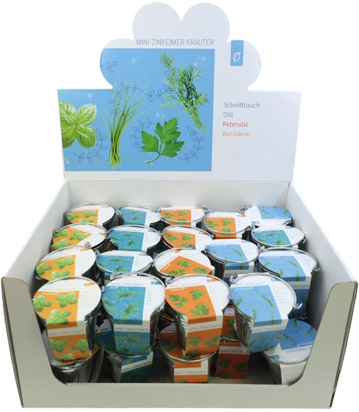 Mini seau en zinc avec tapis en fibre de coco et graines, herbes, 4/s