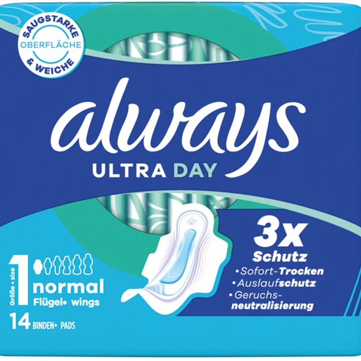 Serviettes hygiéniques Always Ultra Thin Normal avec ailettes, paquet de 14