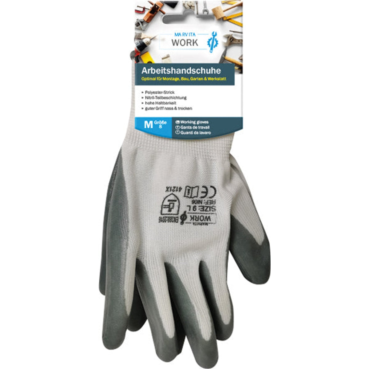Gants de travail en polyester/nitrile, tailles M à XL