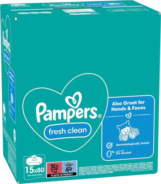 Lingettes pour bébé Pampers Fresh Clean, paquet économique de 15 x 80 lingettes