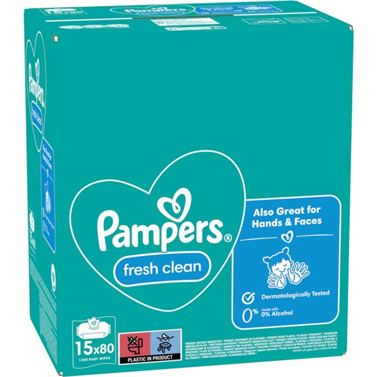 Lingettes pour bébé Pampers Fresh Clean, paquet économique de 15 x 80 lingettes