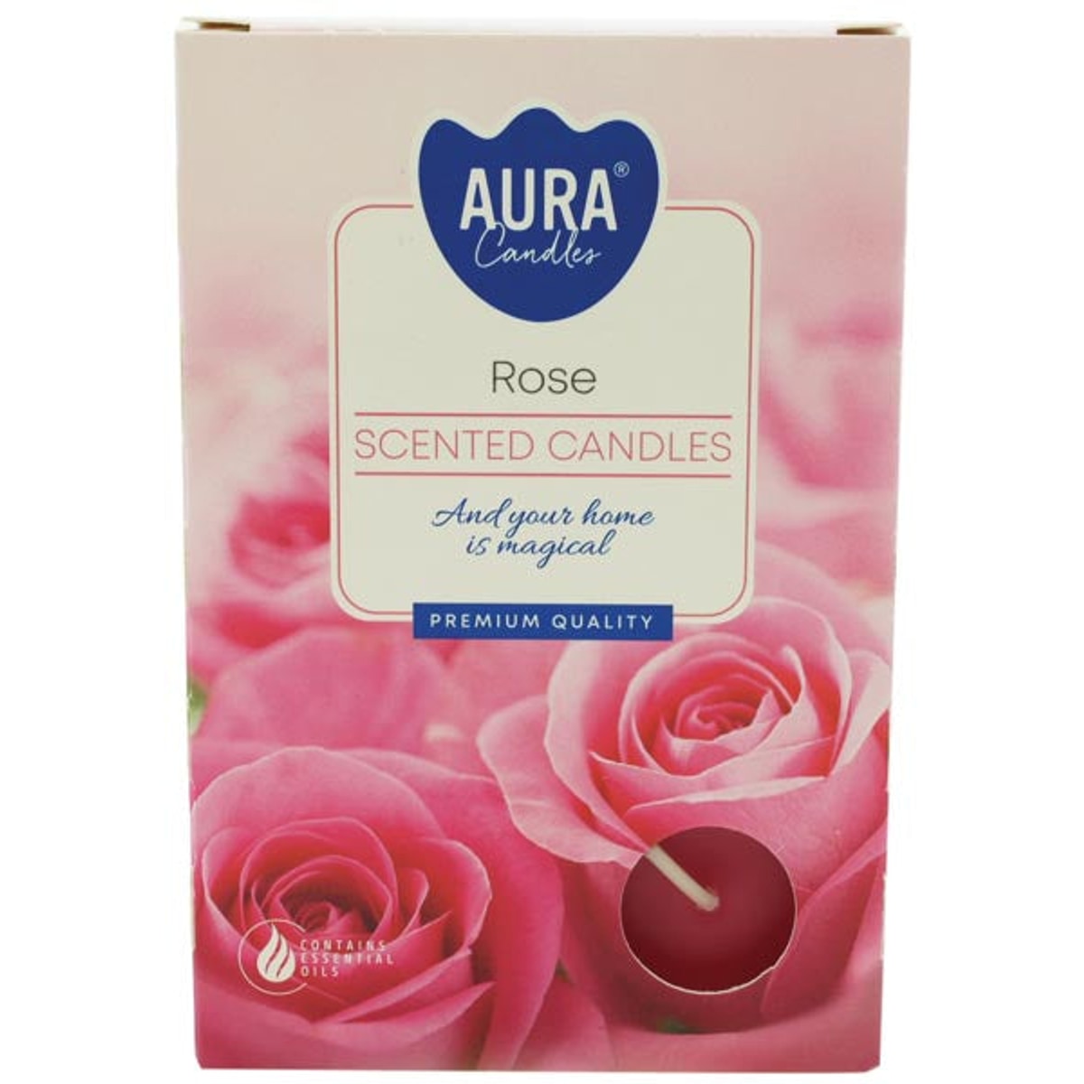 Bougies chauffe-plat parfumées, 6 à la rose, dans une boîte pliante