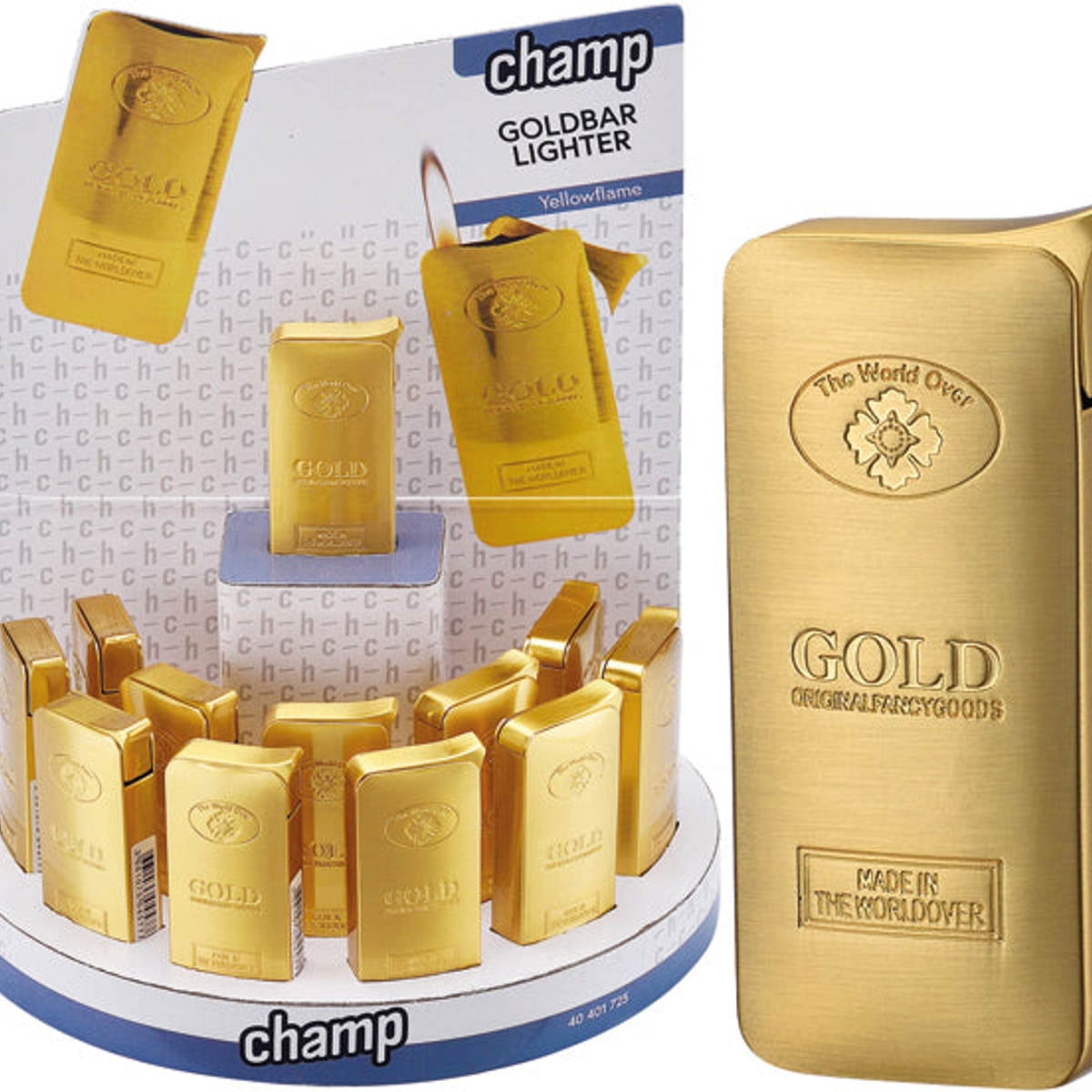 Briquet électrique, lingot d'or en métal exposé