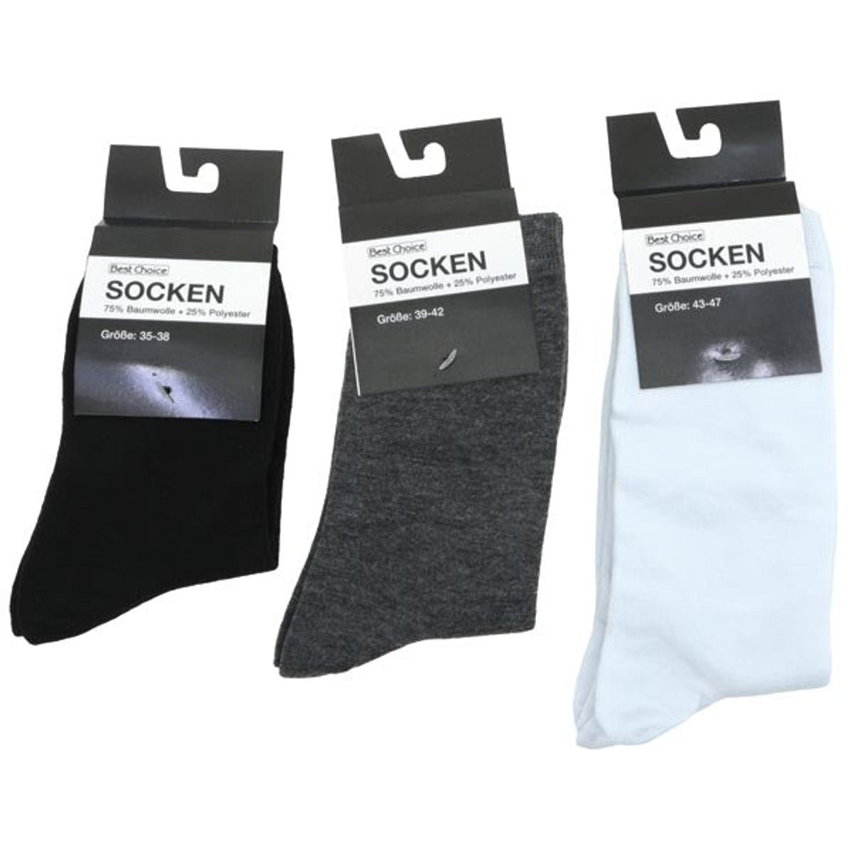 Chaussettes disponibles en 3 tailles et 3 couleurs assorties