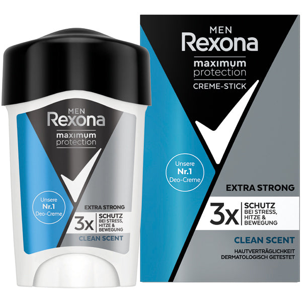Déodorant stick Rexona 45 ml pour hommes, protection maximale, propre