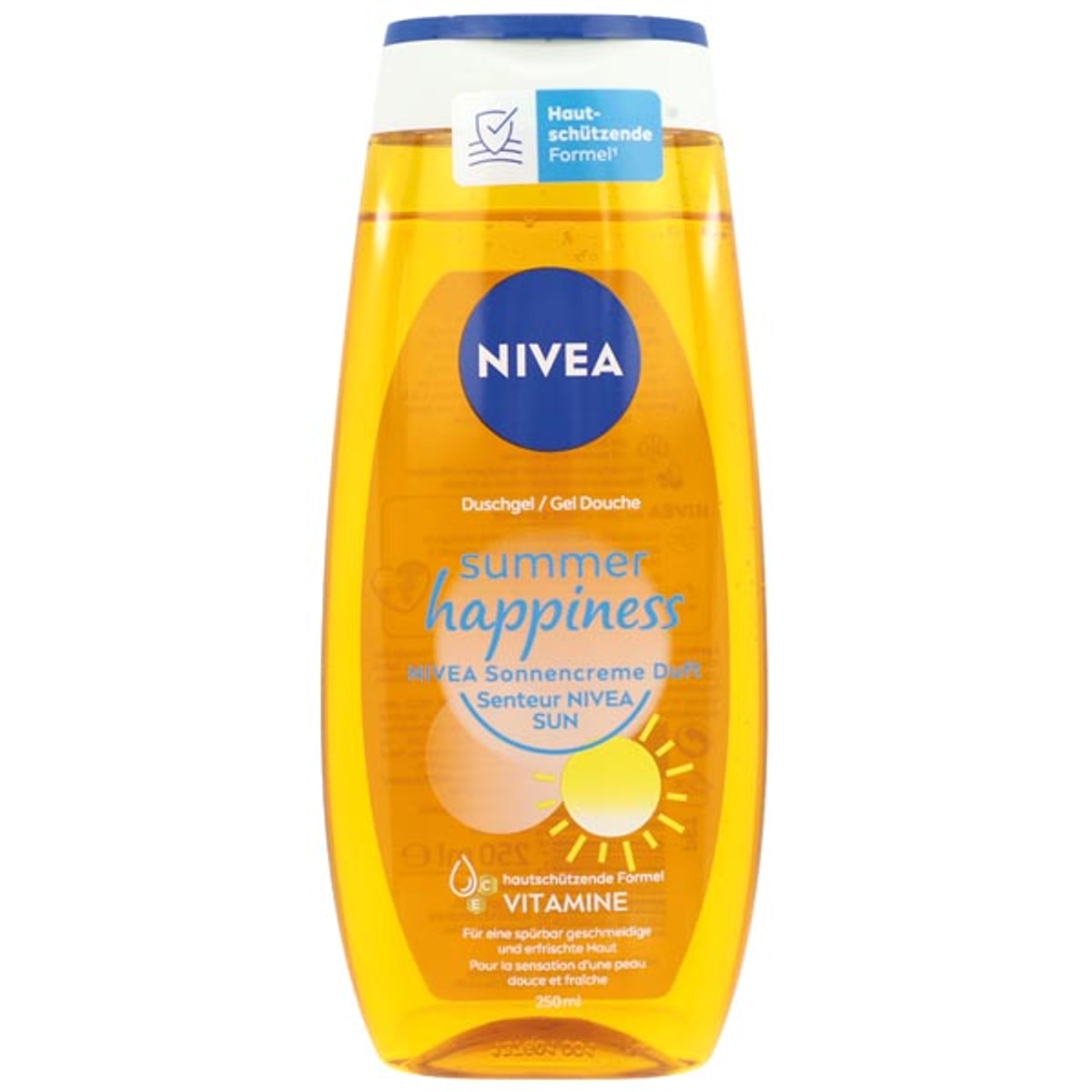 Gel douche Nivea 250 ml, parfum soleil et bonheur d'été