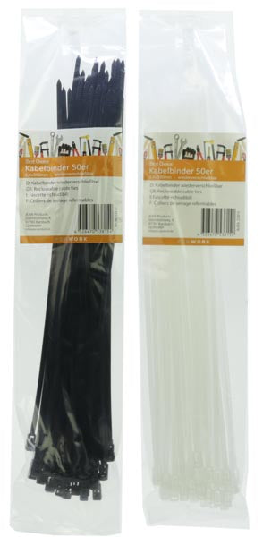 Attaches de câble, 50 pièces, 4,6 x 350 mm, assorties noir/blanc.