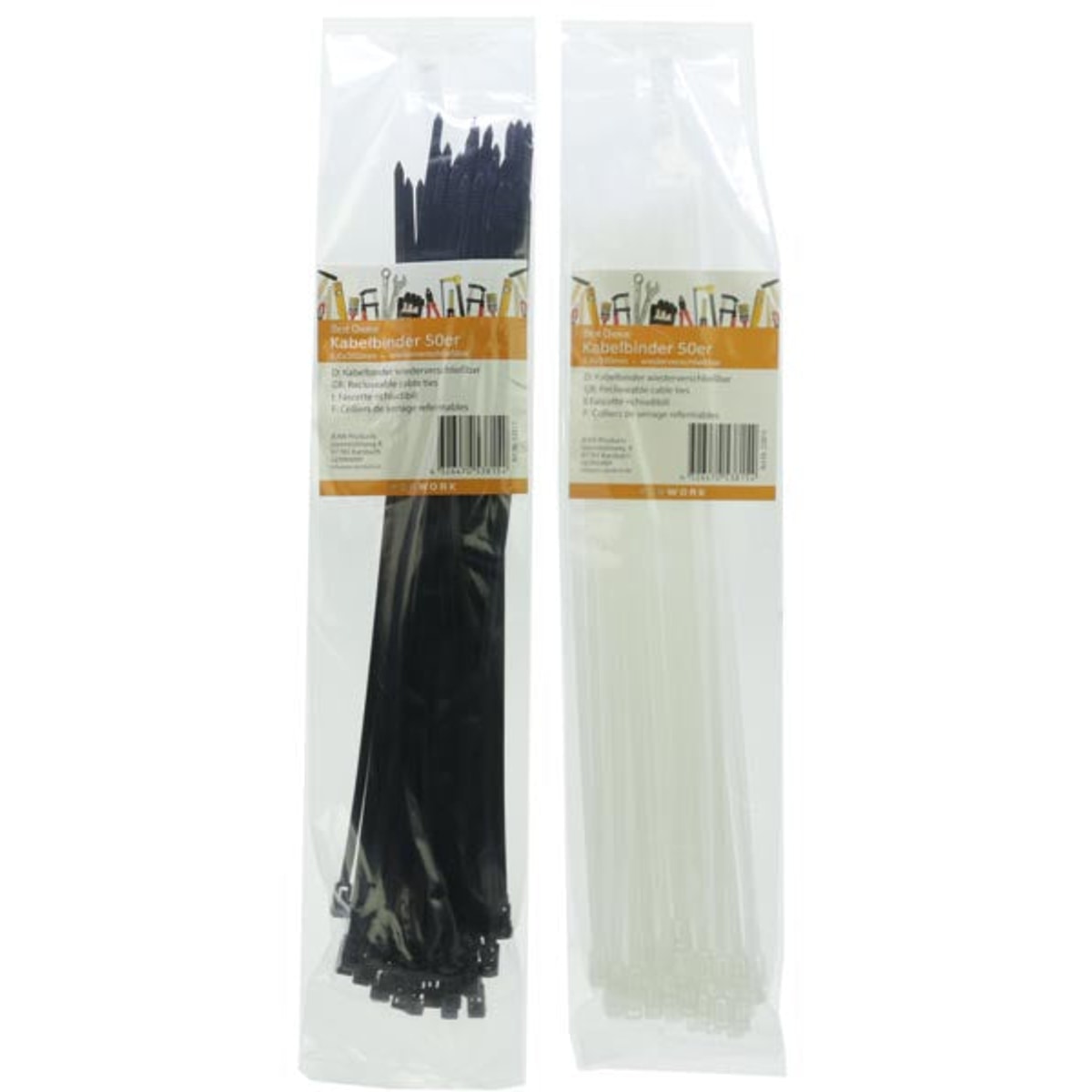 Attaches de câble, 50 pièces, 4,6 x 350 mm, assorties noir/blanc.