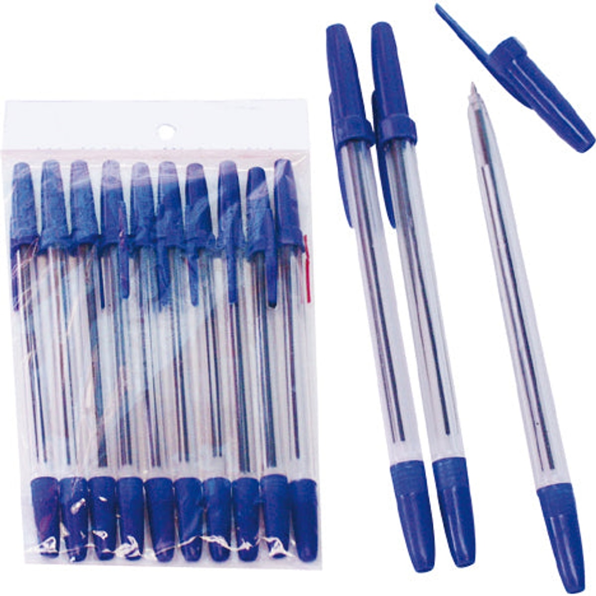 Stylo à bille, lot de 10, 15,5 cm, capuchon bleu