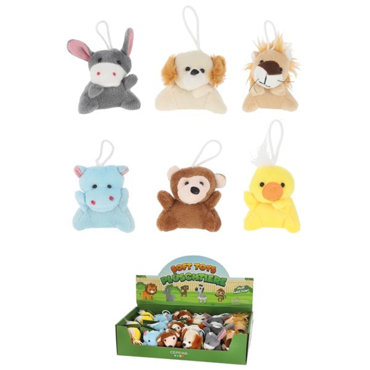 Peluches 8 cm, lot de 6, en vitrine