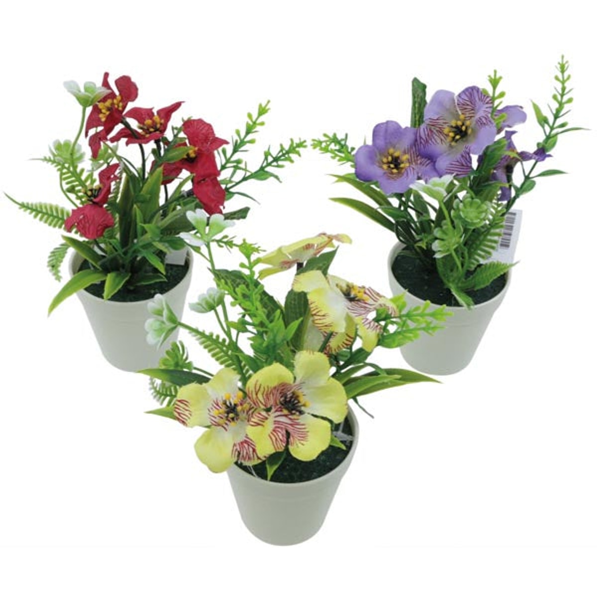Mélange de fleurs violettes, 15 cm dans un pot blanc