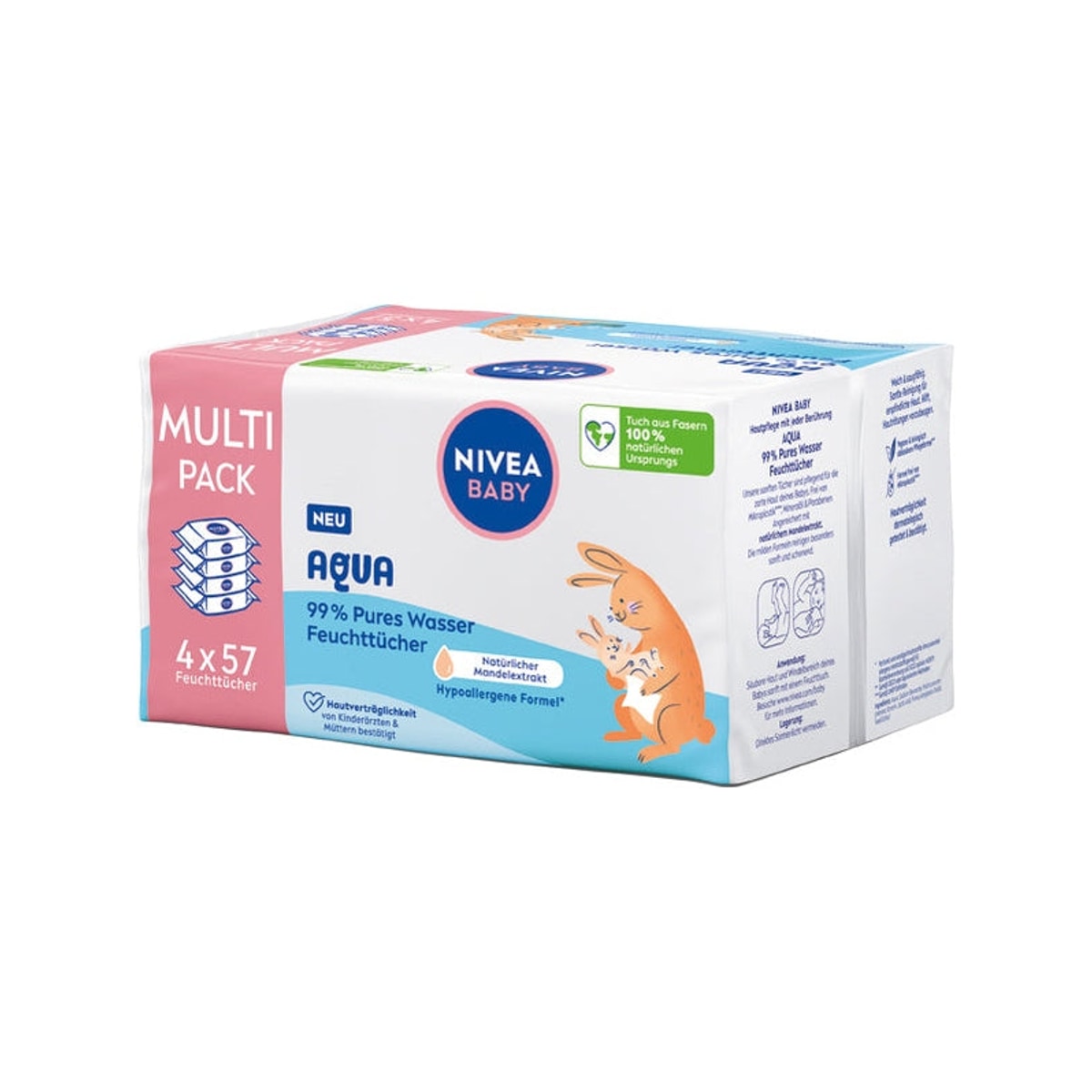 Lingettes pour bébé Nivea 99 % Aqua, paquet de 4 x 57 pièces