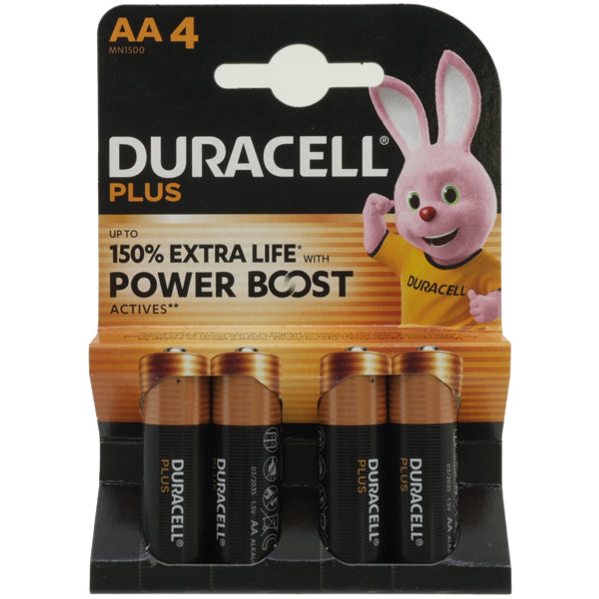 Lot de 4 piles alcalines Duracell Plus Mignon AA
