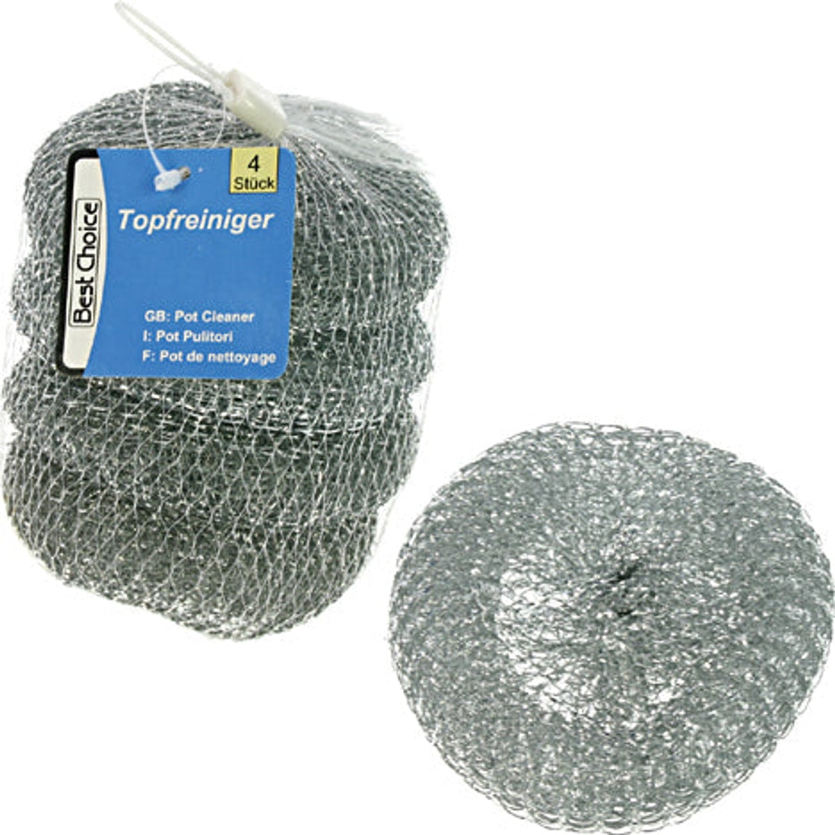 Nettoyeurs de casseroles en métal, lot de 4, 10 cm, 20 g chacun, dans un filet