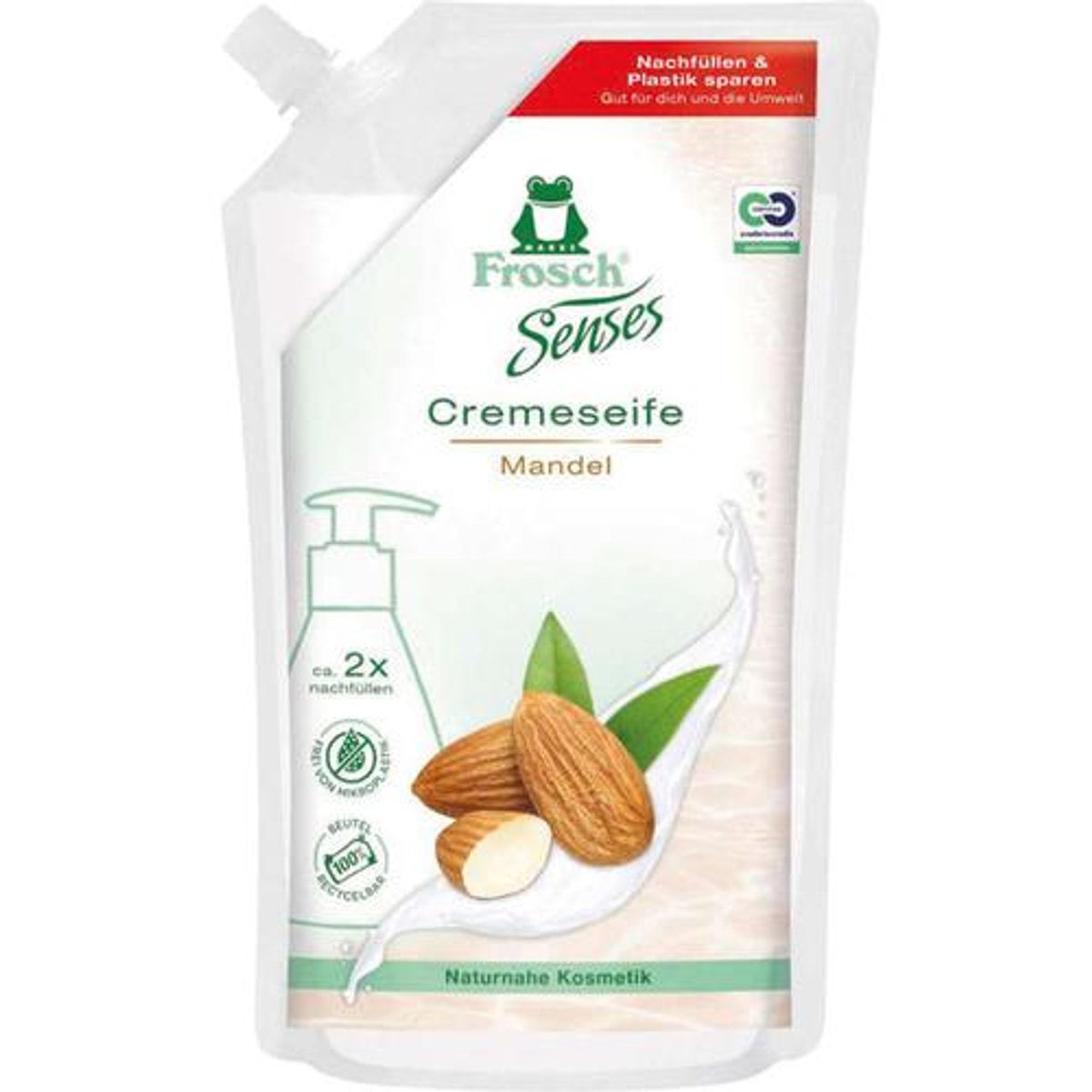 Sachet de recharge de savon crème Frosch 500 ml, parfum amande