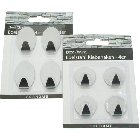 Crochets auto-adhésifs en acier inoxydable, lot de 4, tailles assorties : 5 + 3,5 cm