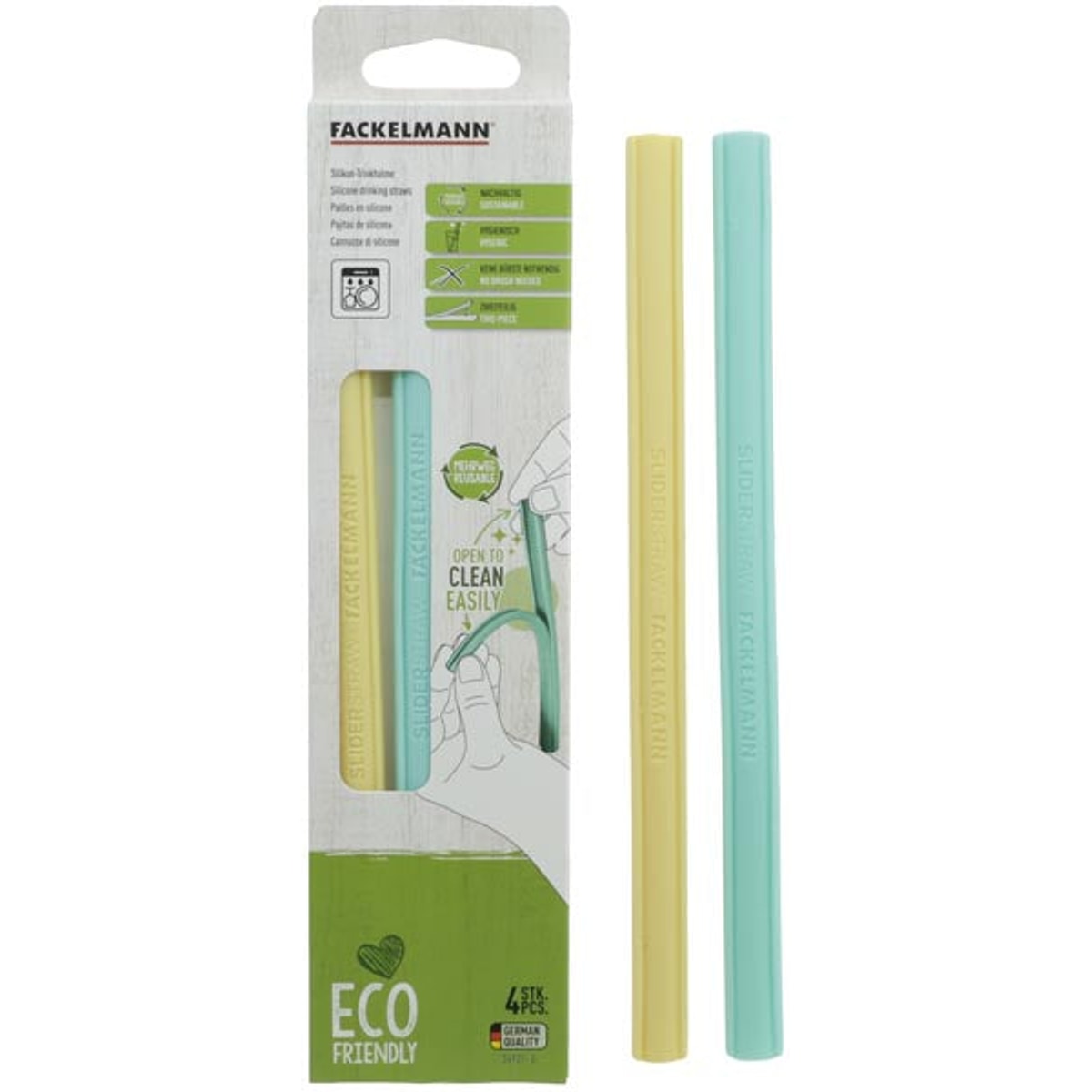 Lot de 4 pailles en silicone, 21 cm, écologiques