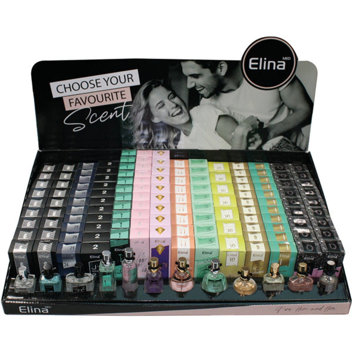 ELINA parfum 15ml Présentoir-2, 136 pièces, 12 couleurs assorties.