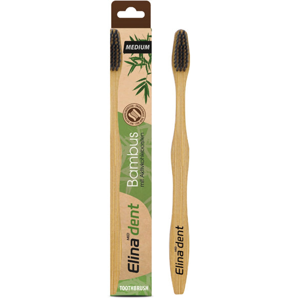 Brosse à dents Elina en bambou, format moyen, avec poils en carbone