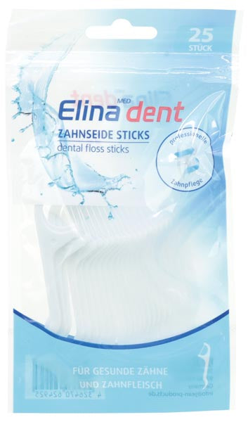 Bâtonnets de fil dentaire Elina, 25 pièces, 8 cm, dans un sachet refermable