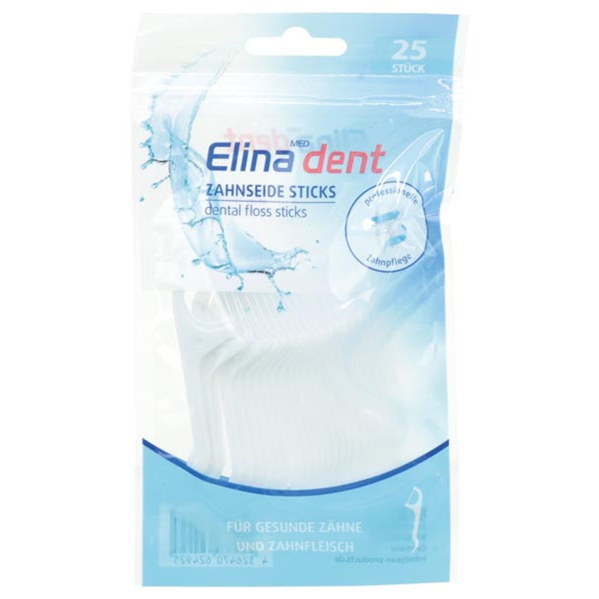 Bâtonnets de fil dentaire Elina, 25 pièces, 8 cm, dans un sachet refermable