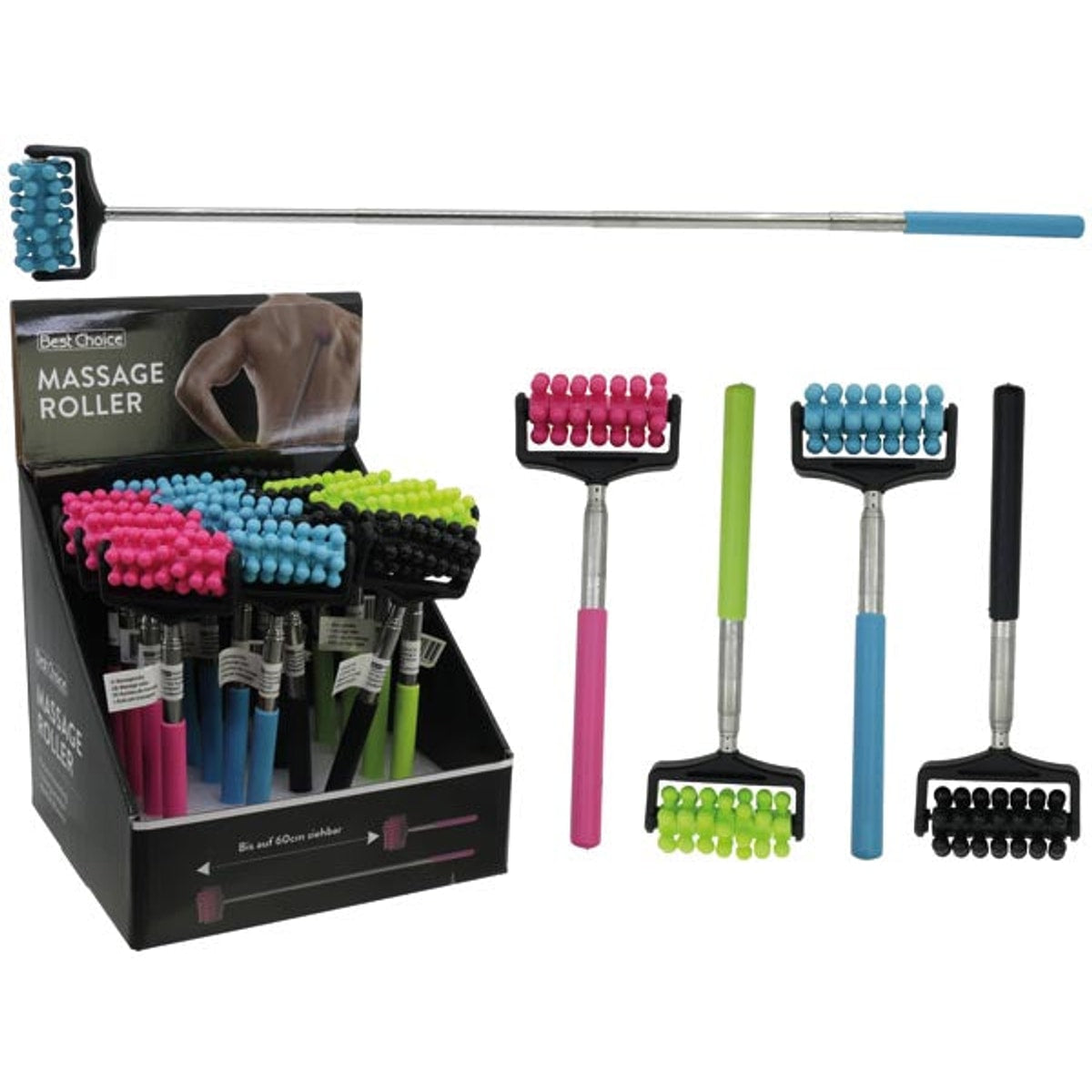 Rouleau de massage extensible 22-60 cm, 4 couleurs assorties.