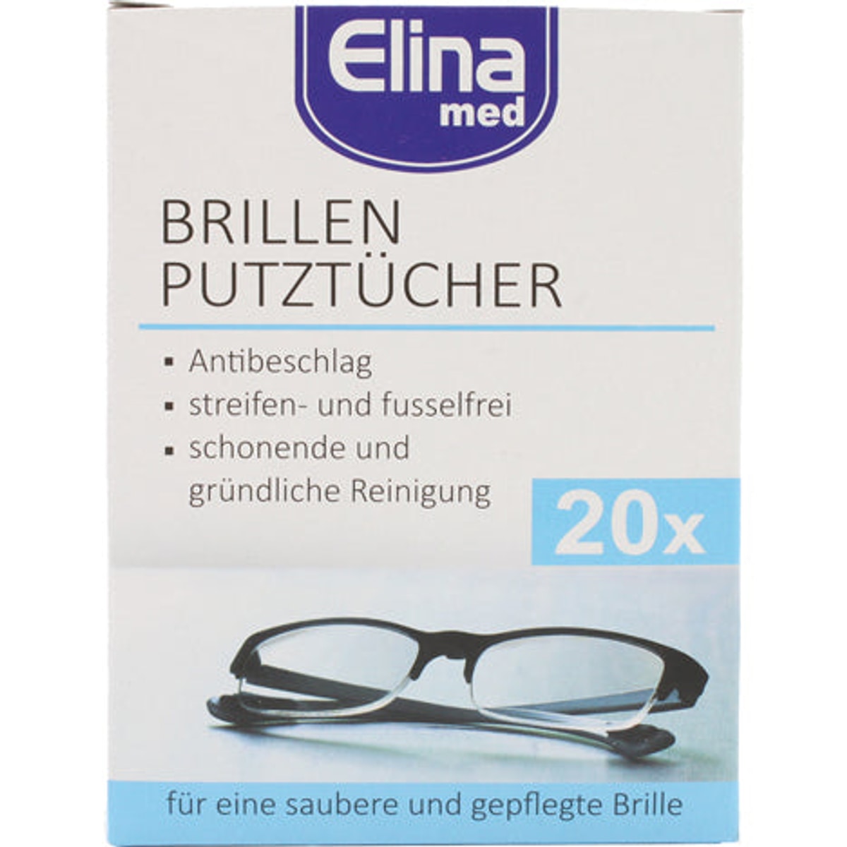 Lingettes nettoyantes pour lunettes Elina, 20 pièces en sachets individuels
