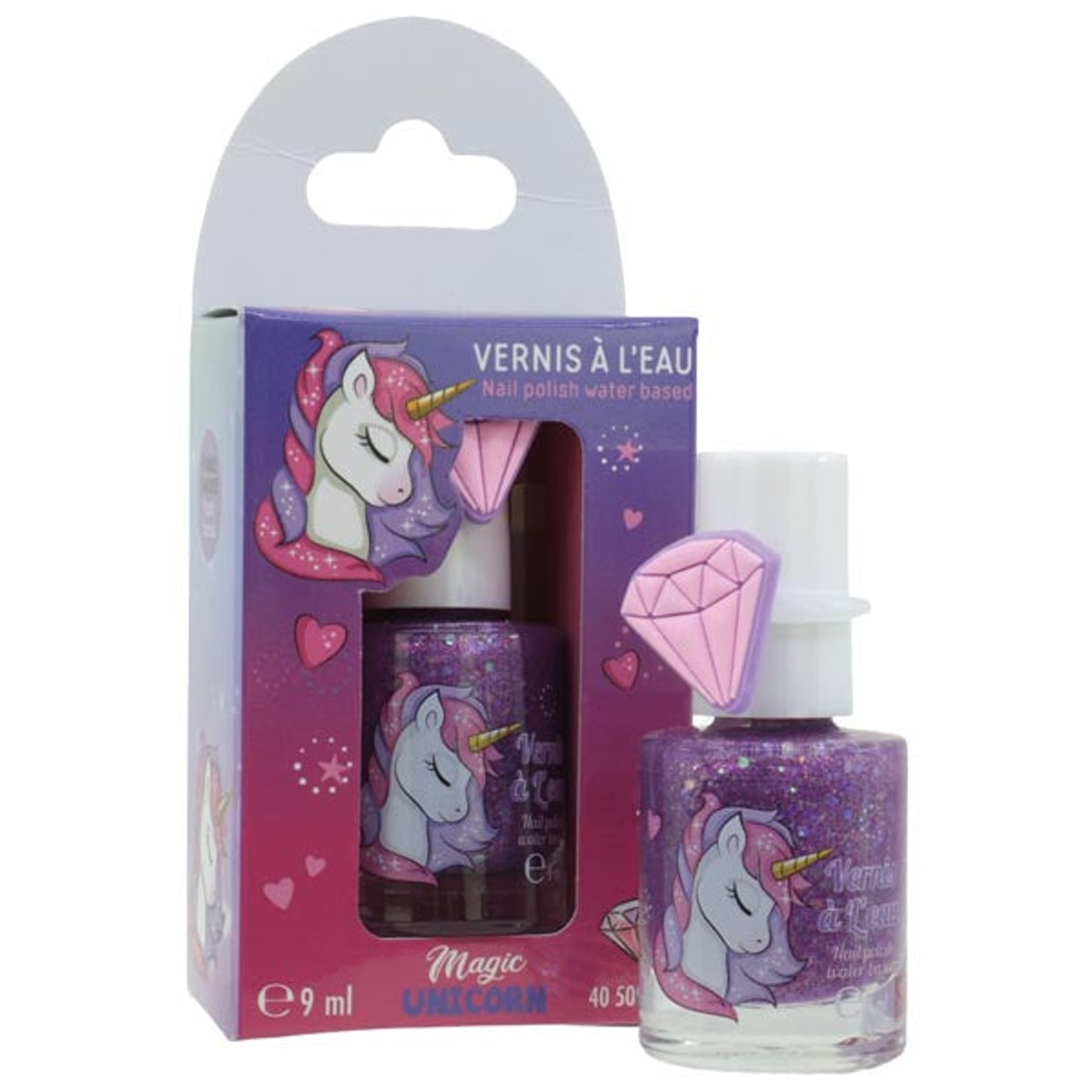 Vernis à ongles licorne 9 ml avec anneau, à base d'eau