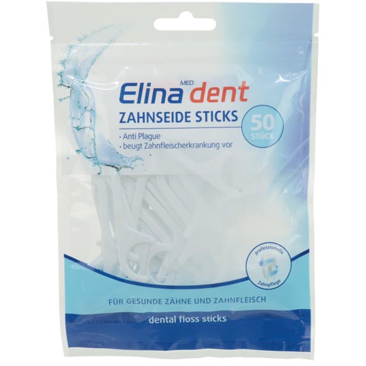 Bâtonnets de fil dentaire Elina, 8 cm, 50 pièces, paquet réutilisable.