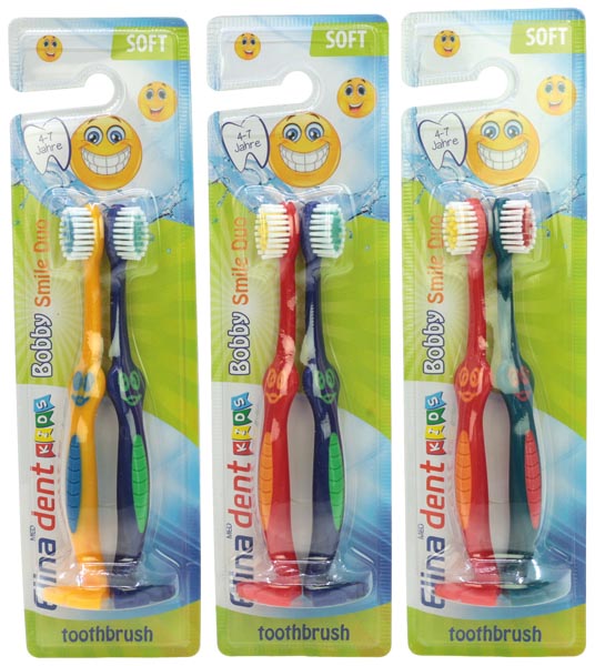 Ensemble de 2 brosses à dents Elina pour enfants avec support.