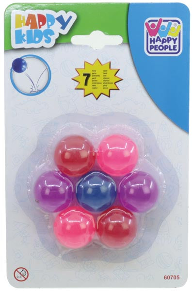 Balle rebondissante Happy Kids de 3 cm, lot de 7 sur carte