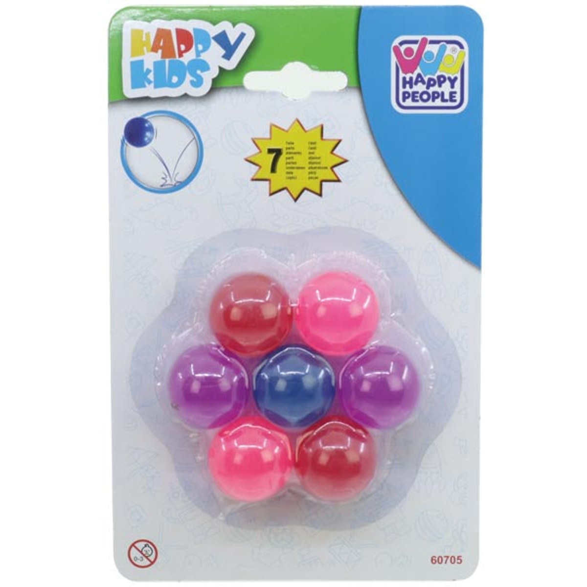 Balle rebondissante Happy Kids de 3 cm, lot de 7 sur carte