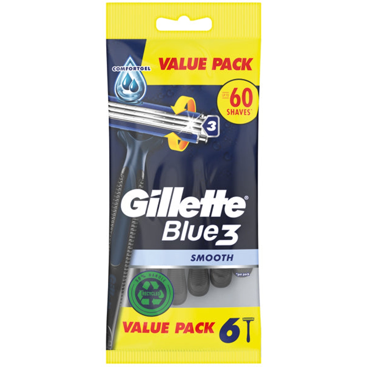 Rasoirs jetables Gillette Blue3 Smooth, paquet de 6