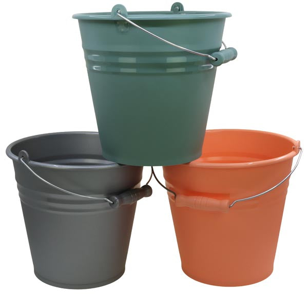 Seau de 7 litres aspect zinc avec poignée en métal et poignée en bois